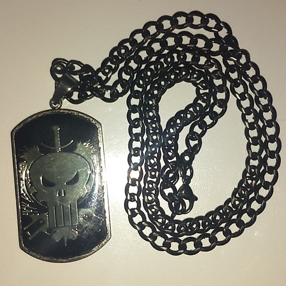 Punisher Skull Steel Dog Tag with Chain
